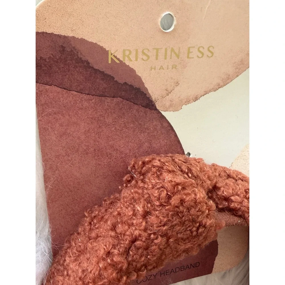 Kristin Ess The Cozy Headband Rust Brown Sherpa Boucle Top Knot Hair Accessory